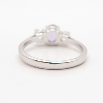 925 Sterling Silver Real Amethyst Gemstone & C Z Ring Size 8.25