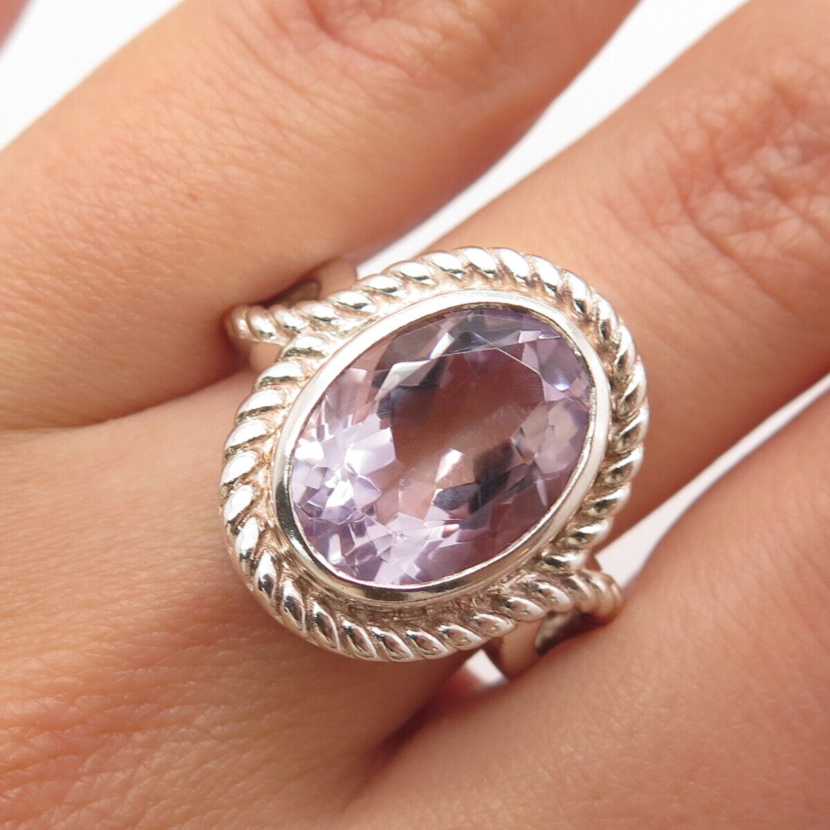 925 Sterling Silver Vintage Real Amethyst Gemstone Ring Size 7.25