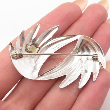 925 Sterling Silver Vintage Modernist Ribbed Pin Brooch