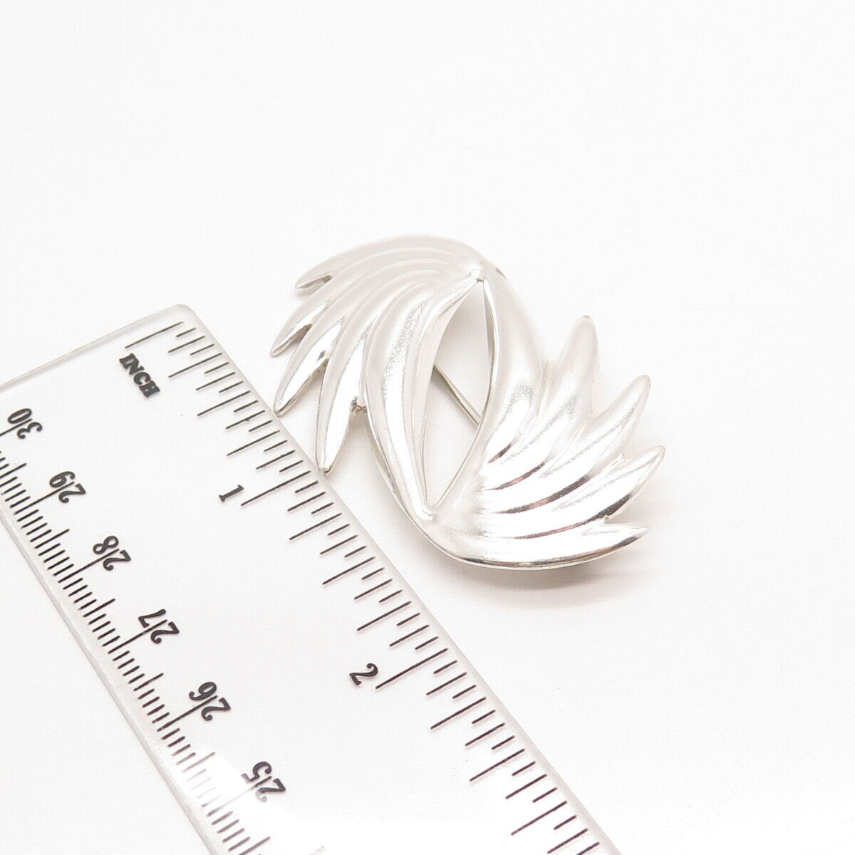 925 Sterling Silver Vintage Modernist Ribbed Pin Brooch