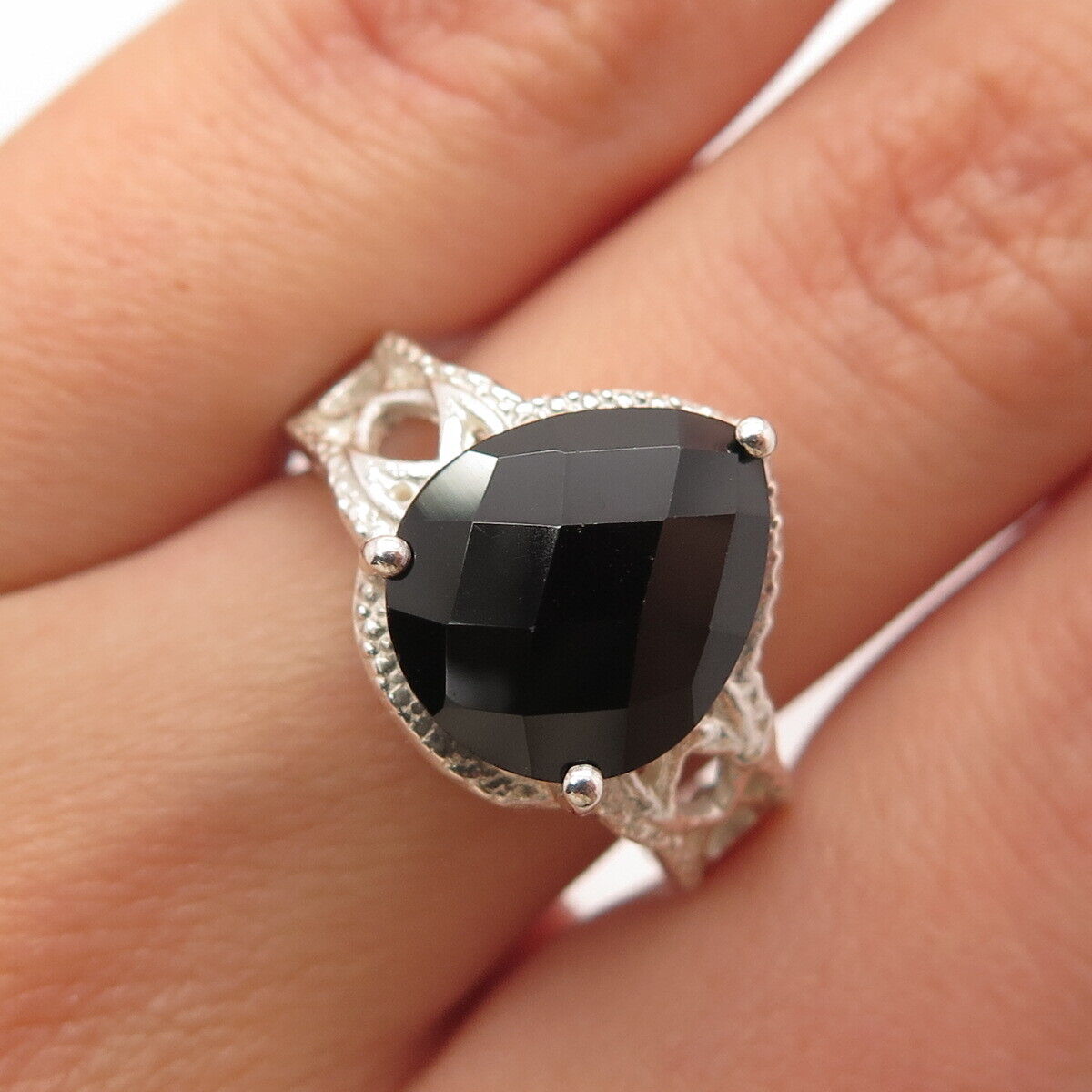 925 Sterling Silver Real Black Spinel Gemstone Ring Size 7