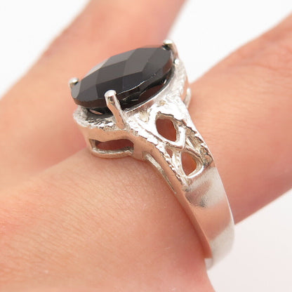 925 Sterling Silver Real Black Spinel Gemstone Ring Size 7