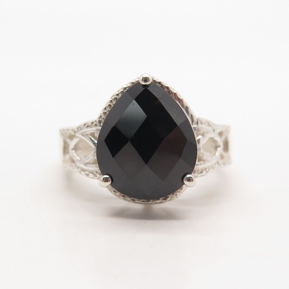 925 Sterling Silver Real Black Spinel Gemstone Ring Size 7