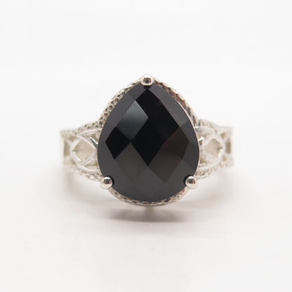 925 Sterling Silver Real Black Spinel Gemstone Ring Size 7