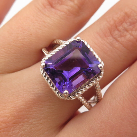 925 Sterling Silver Real Amethyst Gemstone Ring Size 7