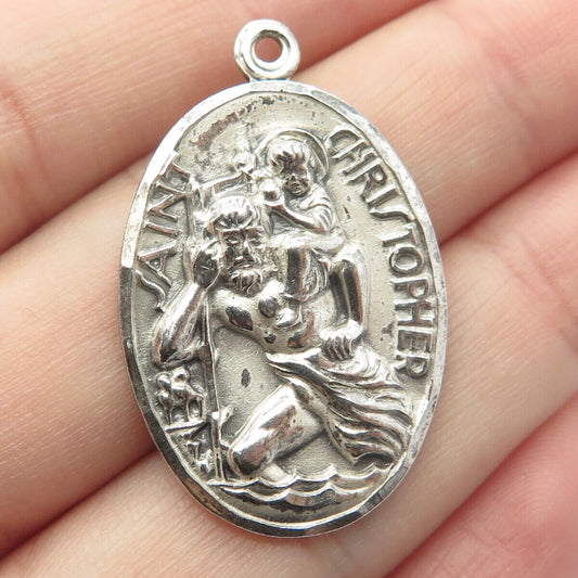 925 Sterling Silver Vintage St. Christopher w/ Baby Religious Pendant