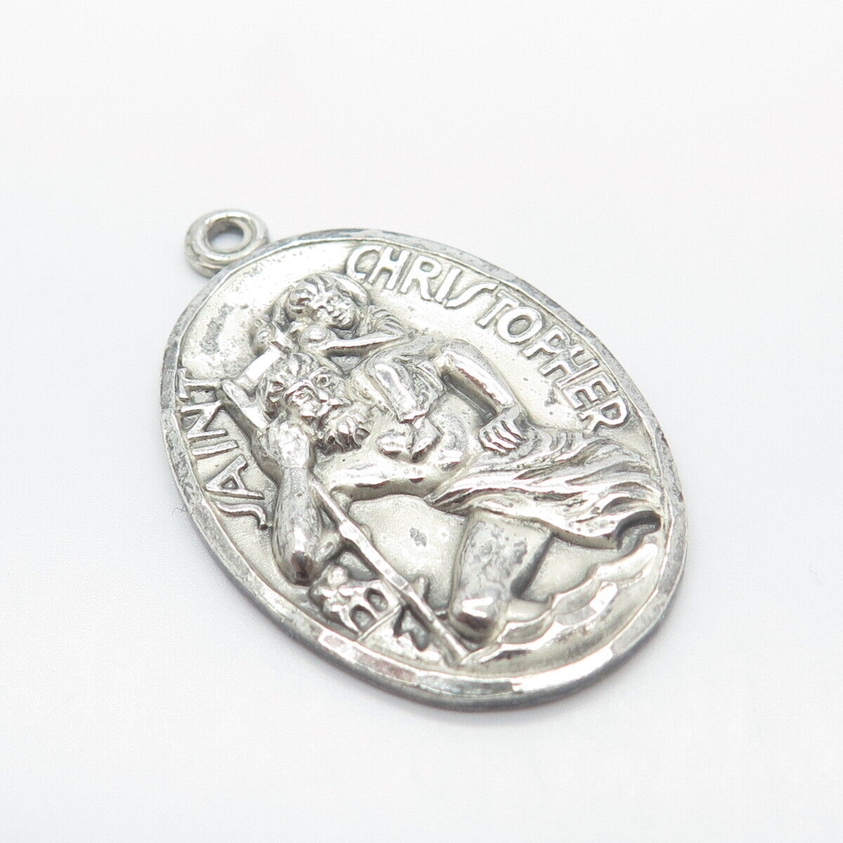 925 Sterling Silver Vintage St. Christopher w/ Baby Religious Pendant