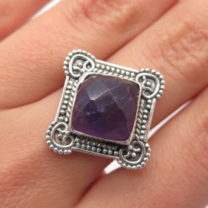 925 Sterling Silver Vintage Real Amethyst Gemstone Ring Size 8.25