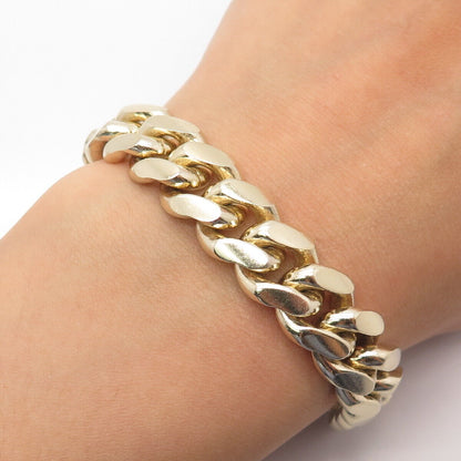 925 Sterling Silver Gold Plated Vintage Italy Cuban Link Bracelet 8"