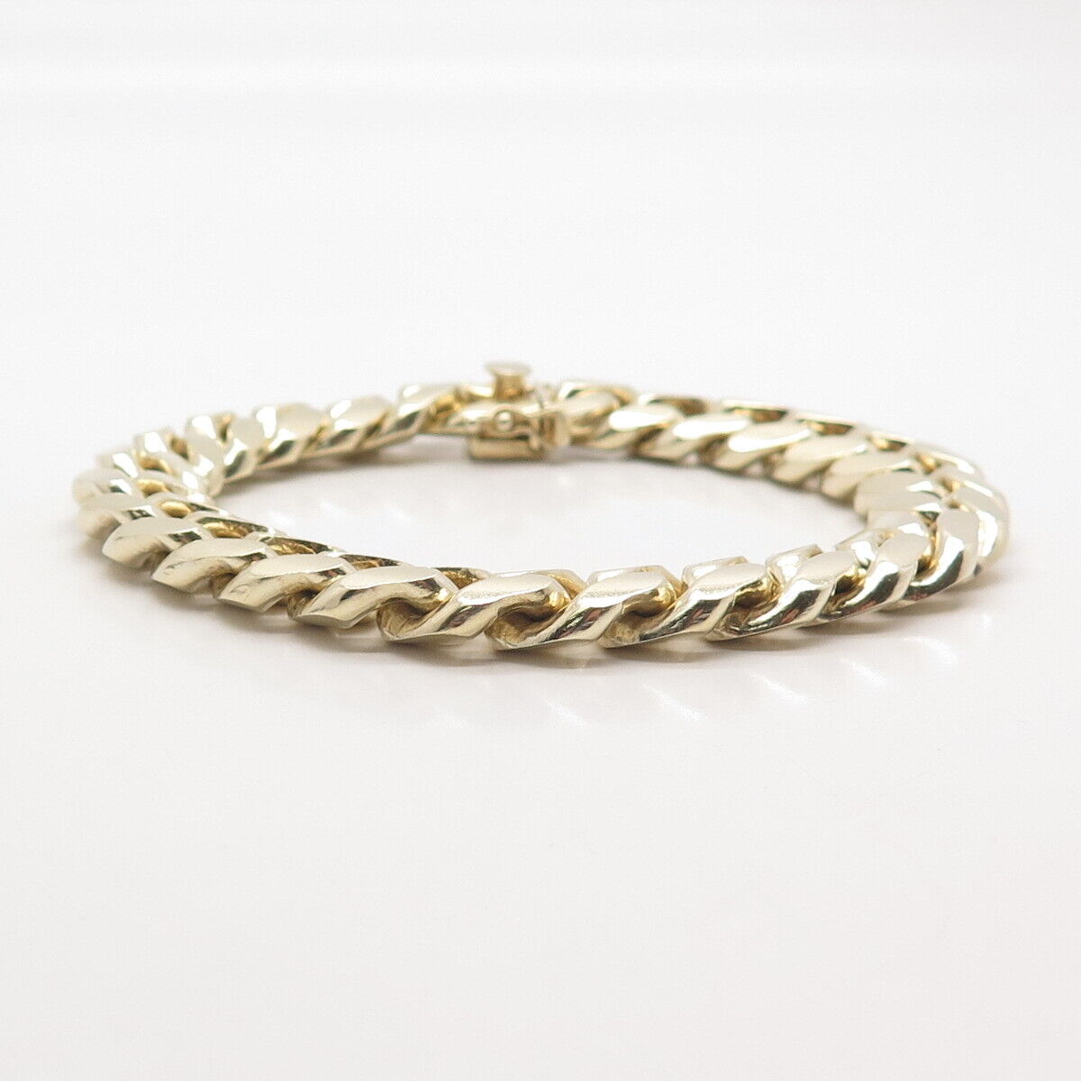 925 Sterling Silver Gold Plated Vintage Italy Cuban Link Bracelet 8"