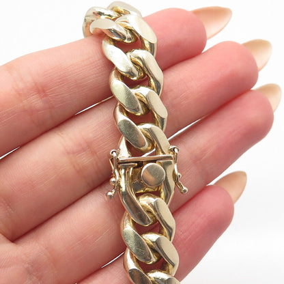 925 Sterling Silver Gold Plated Vintage Italy Cuban Link Bracelet 8"