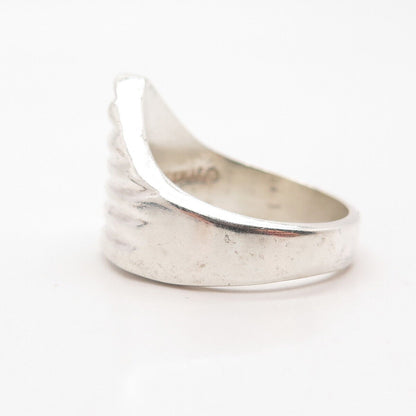 925 Sterling Silver Vintage Mexico Ribbed Shark Fin Statement Ring Size 7.75