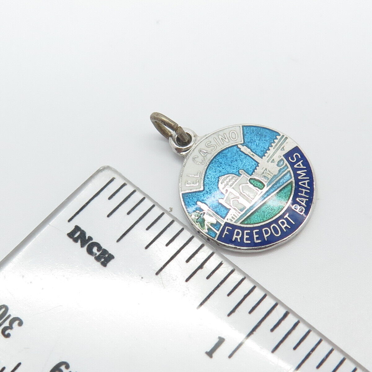 925 Sterling Silver Vintage BMCo Enamel "El Casino Freeport Bahamas" Pendant