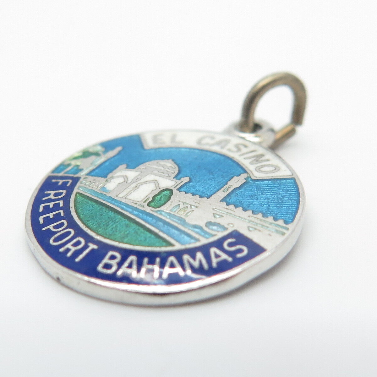 925 Sterling Silver Vintage BMCo Enamel "El Casino Freeport Bahamas" Pendant