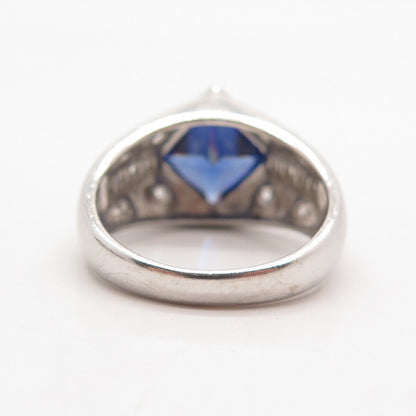 925 Sterling Silver Vintage ADI Blue & White C Z Ring Size 7