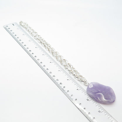 925 Sterling Silver Vintage Real Amethyst Gem Oval Cable Chain Necklace 18"