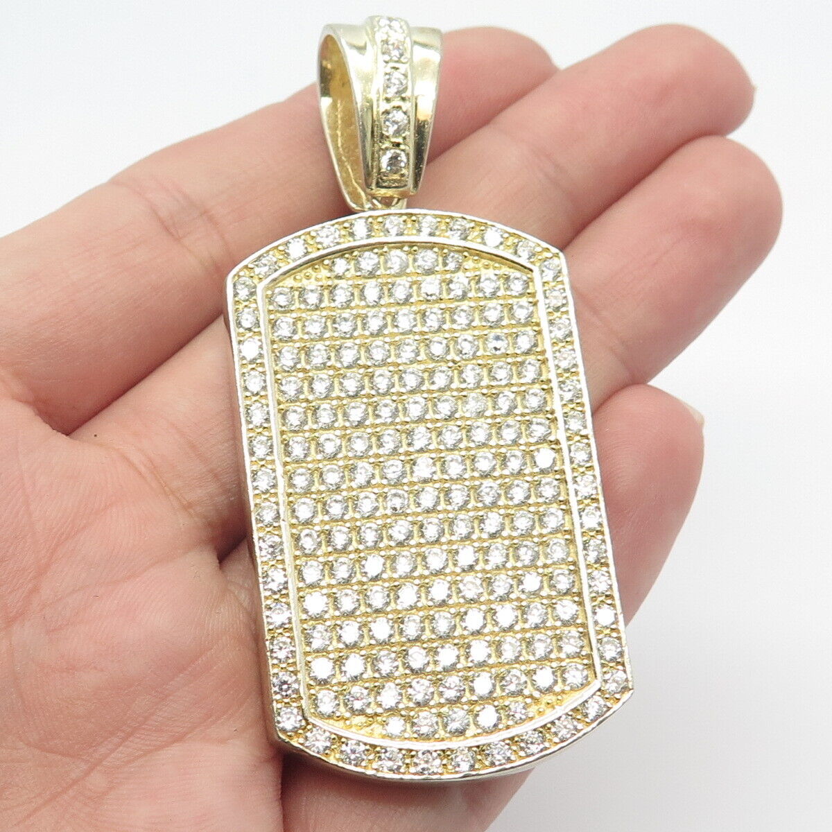 925 Sterling Silver Gold Plated C Z Rectangle Pendant