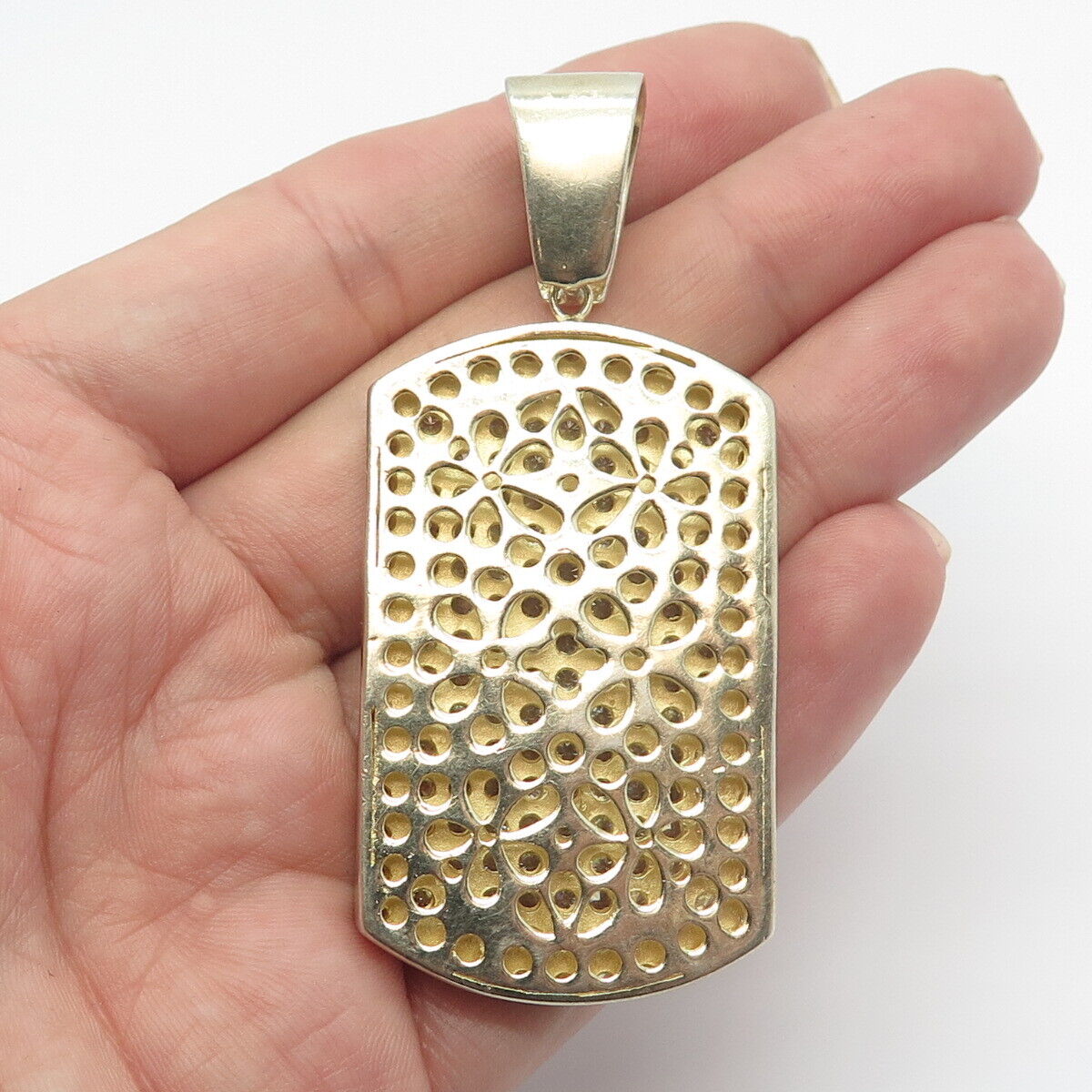 925 Sterling Silver Gold Plated C Z Rectangle Pendant