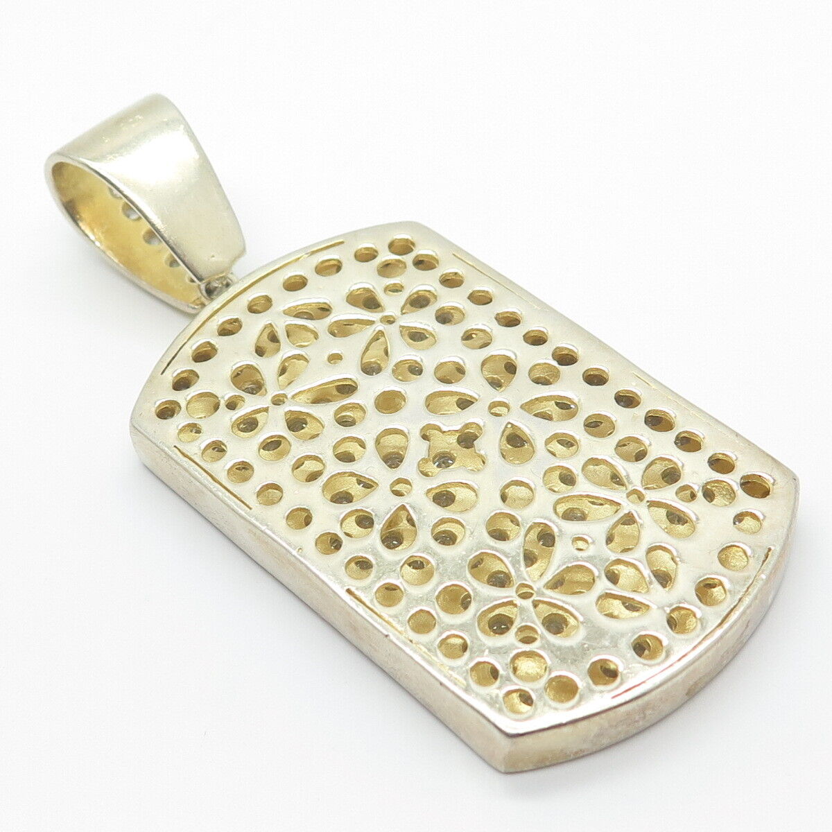 925 Sterling Silver Gold Plated C Z Rectangle Pendant