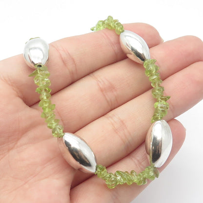 925 Sterling Silver Vintage Real Peridot Gem By The Yard Beaded Necklace 16"