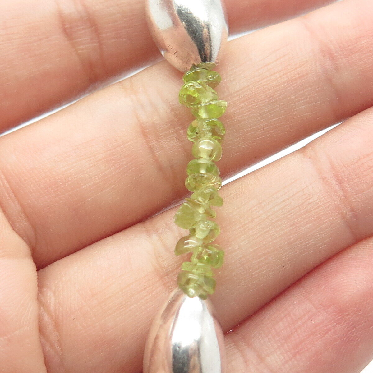 925 Sterling Silver Vintage Real Peridot Gem By The Yard Beaded Necklace 16"