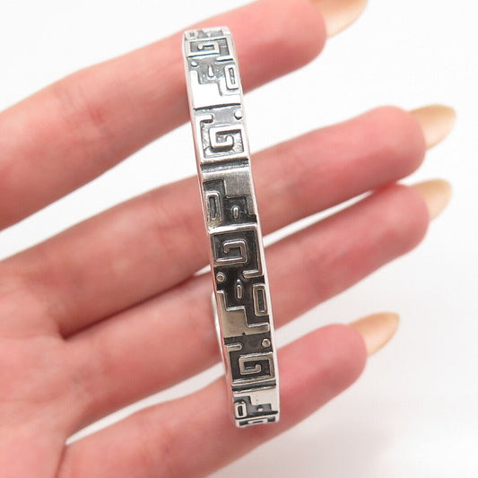 925 Sterling Silver Vintage Mexico Greek Maze Adjustable Cuff Bracelet 6"