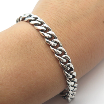 Sterling Silver Vintage Mexico Handmade Cubian Curb Link Chain Bracelet 7