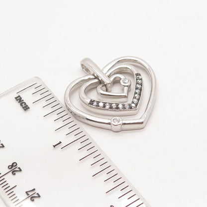 925 Sterling Silver Vintage C Z Triple Heart Pendant