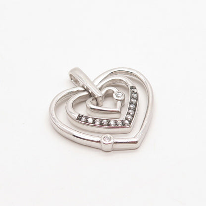 925 Sterling Silver Vintage C Z Triple Heart Pendant