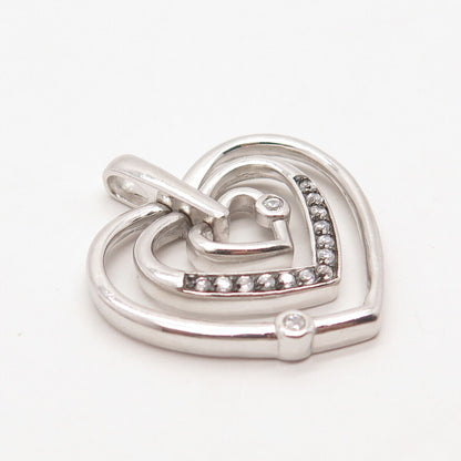 925 Sterling Silver Vintage C Z Triple Heart Pendant