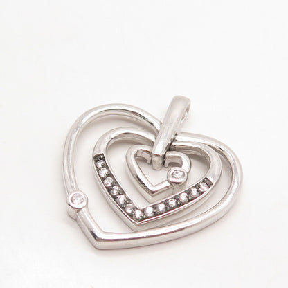 925 Sterling Silver Vintage C Z Triple Heart Pendant