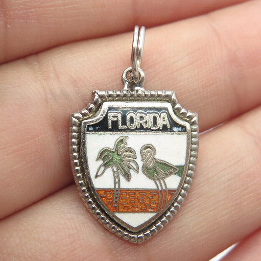 925 Sterling Silver Vintage Colorful Enamel "Florida" Charm Pendant