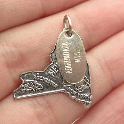 925 Sterling Silver Vintage "New York" State Map Charm Pendant