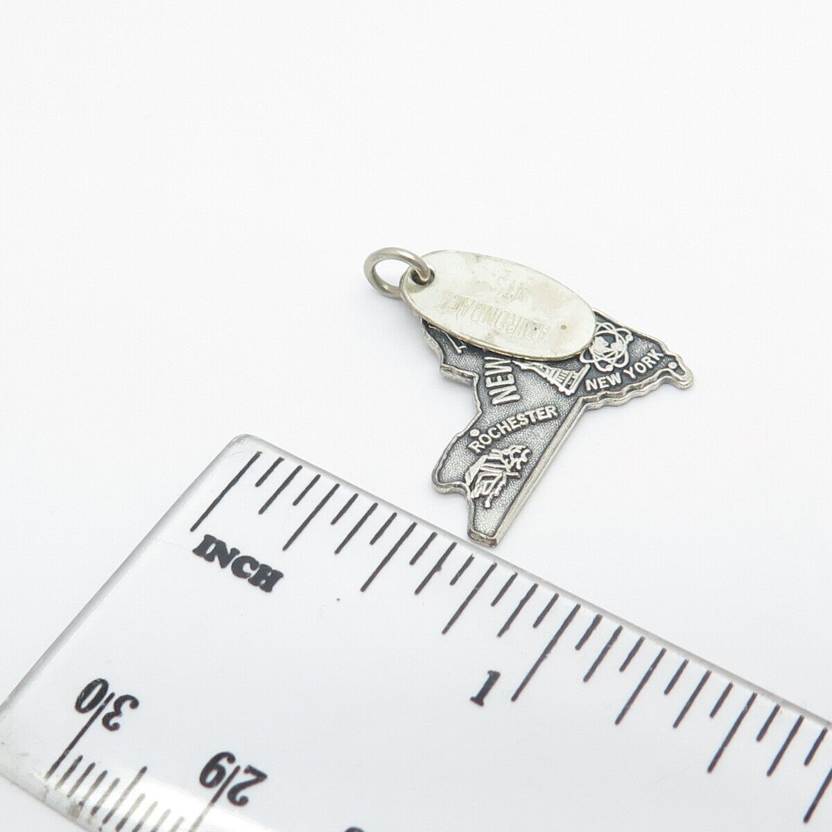 925 Sterling Silver Vintage "New York" State Map Charm Pendant