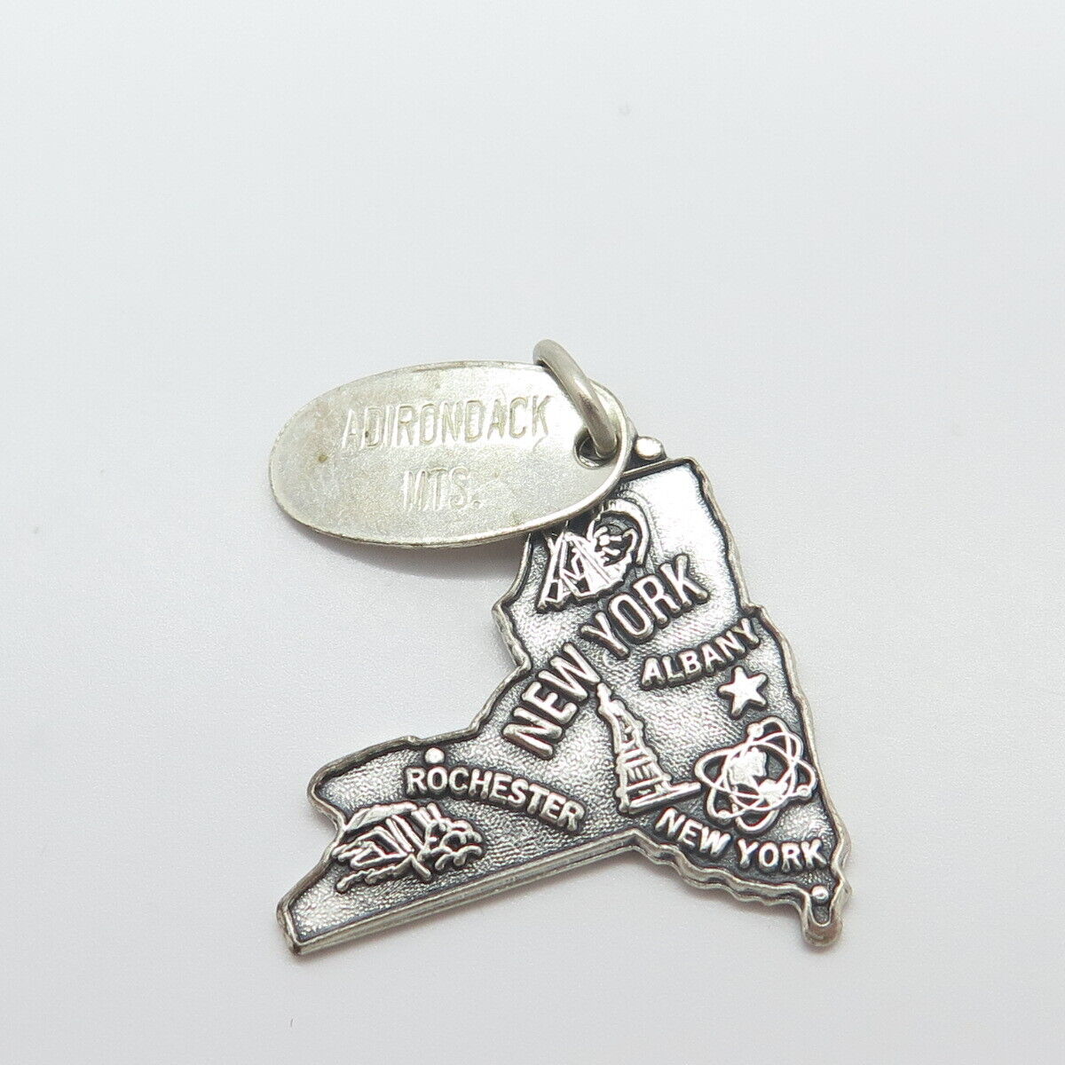 925 Sterling Silver Vintage "New York" State Map Charm Pendant