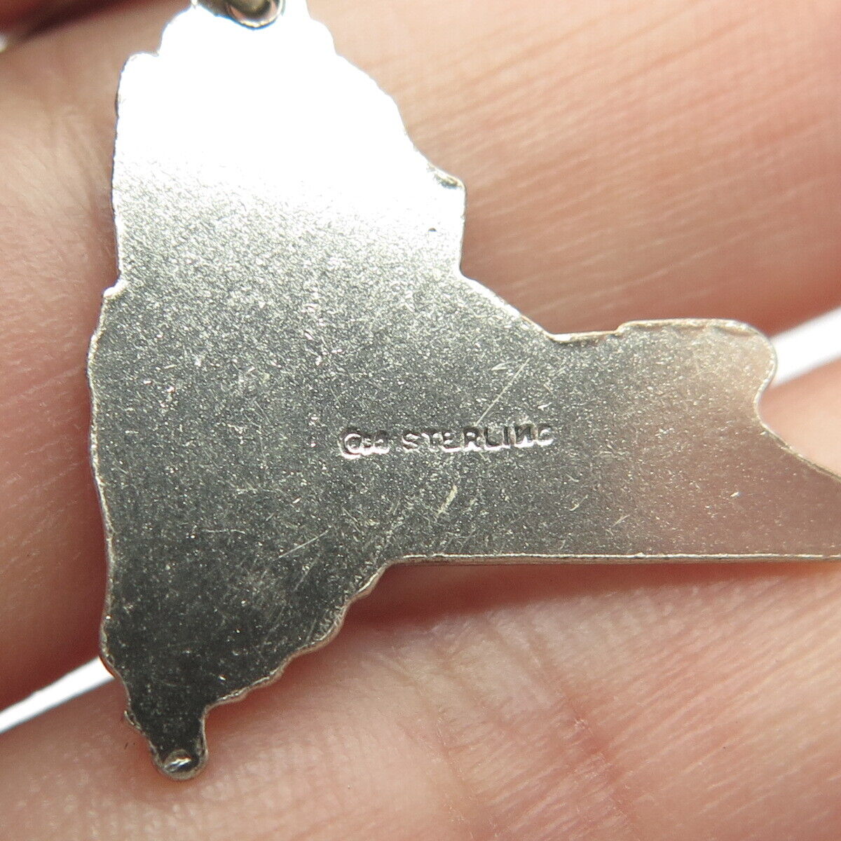 925 Sterling Silver Vintage "New York" State Map Charm Pendant