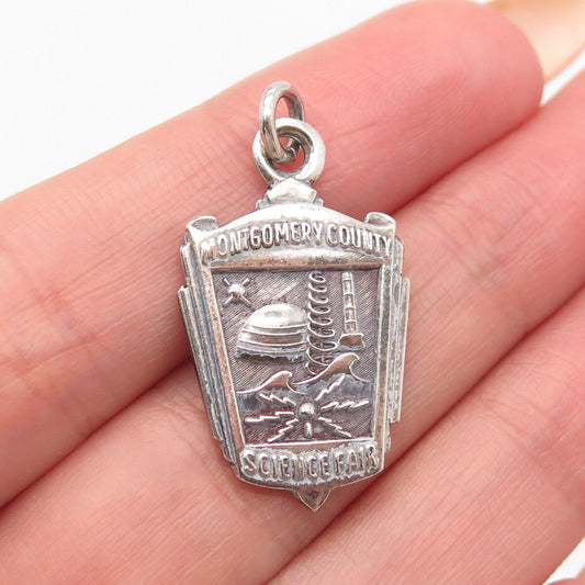 925 Sterling Silver Vintage "Montgomery County Science Fair" Charm Pendant