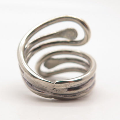 925 Sterling Silver Vintage Mexico Modernist Overlap Statement Ring Size 9.25