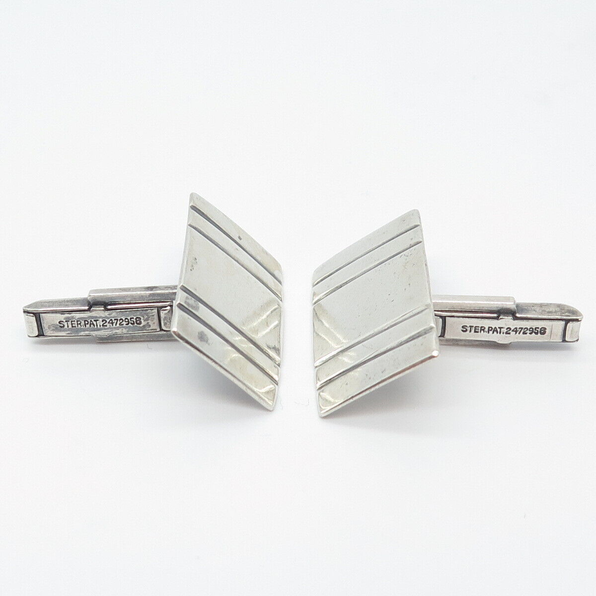 925 Sterling Silver Vintage Striped Cufflinks