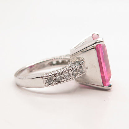 925 Sterling Silver White & Pink C Z Ring Size 6