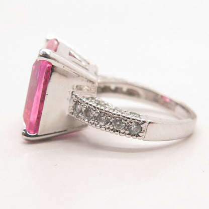 925 Sterling Silver White & Pink C Z Ring Size 6