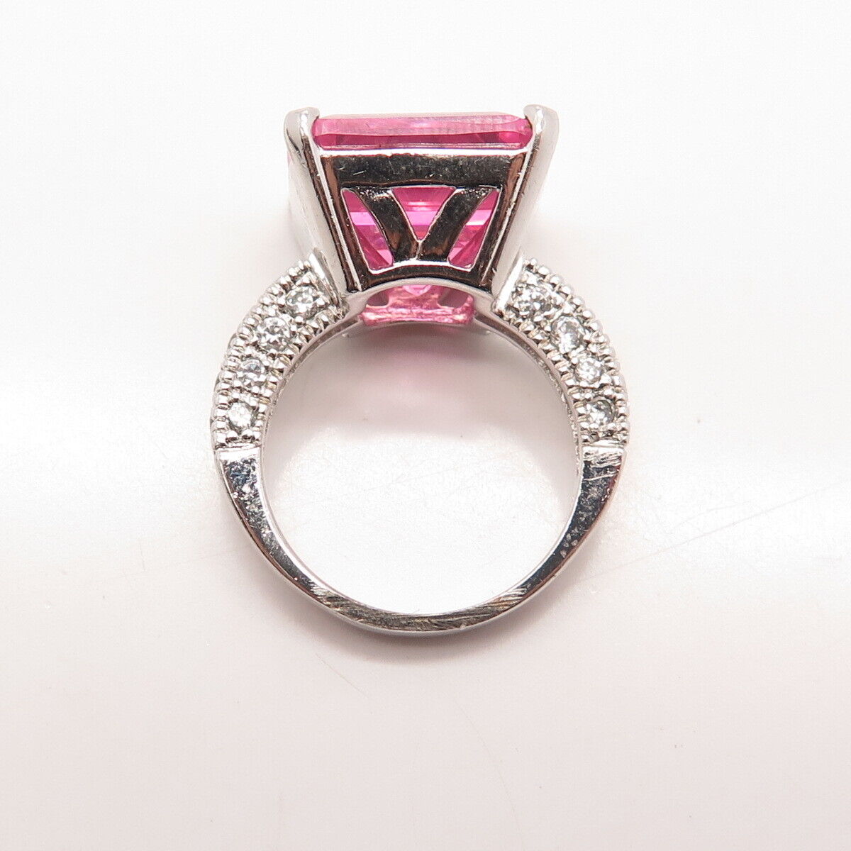 925 Sterling Silver White & Pink C Z Ring Size 6