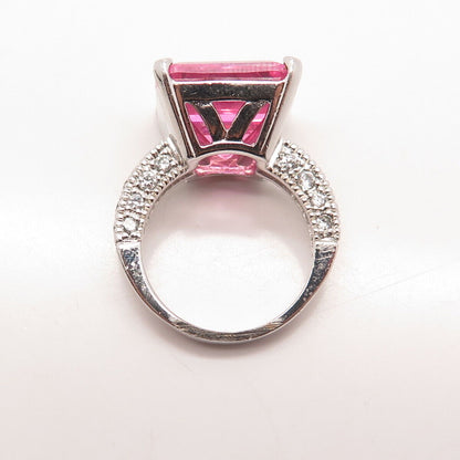 925 Sterling Silver White & Pink C Z Ring Size 6