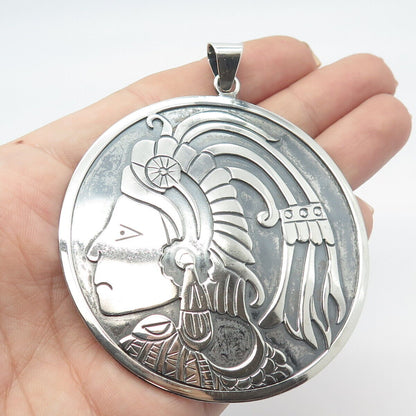 925 Sterling Silver Vintage Mexico Indian Chief Tribal Large Pendant