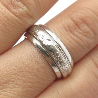 925 Sterling Silver Vintage Etched Rotating Band Ring Size 8.75