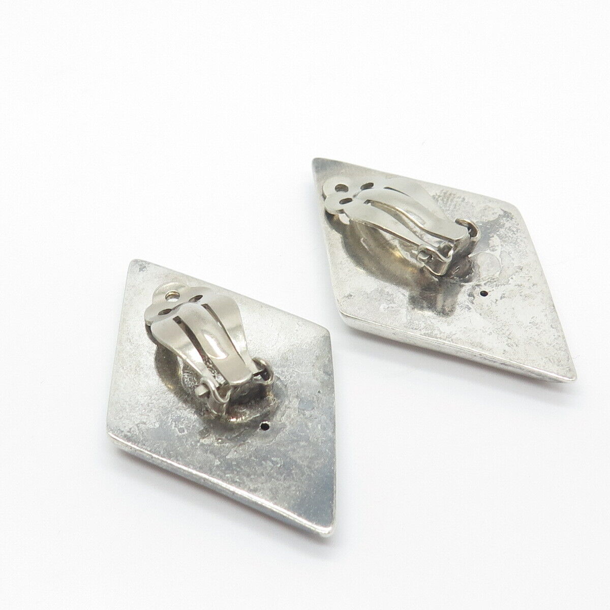 925 Sterling Silver Vintage Mexico Los Ballesteros Rhomb Clip On Earrings