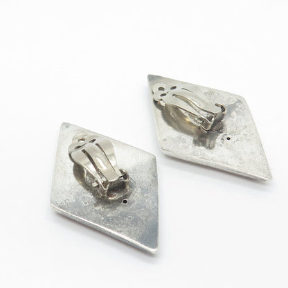 925 Sterling Silver Vintage Mexico Los Ballesteros Rhomb Clip On Earrings