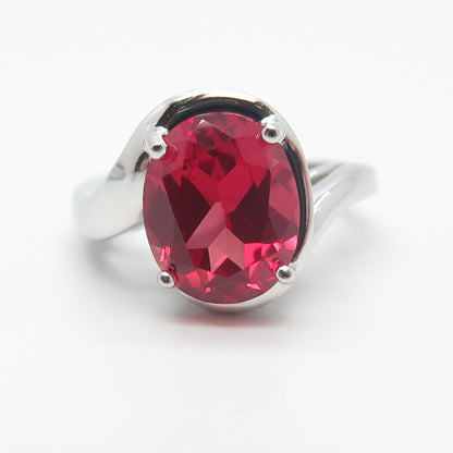 925 Sterling Silver Vintage Lab-Created Pink Sapphire Ring Size 7