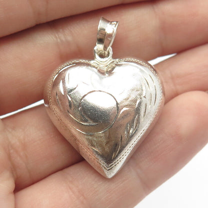 925 Sterling Silver Vintage Etched Hollow Heart Pendant