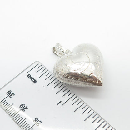 925 Sterling Silver Vintage Etched Hollow Heart Pendant